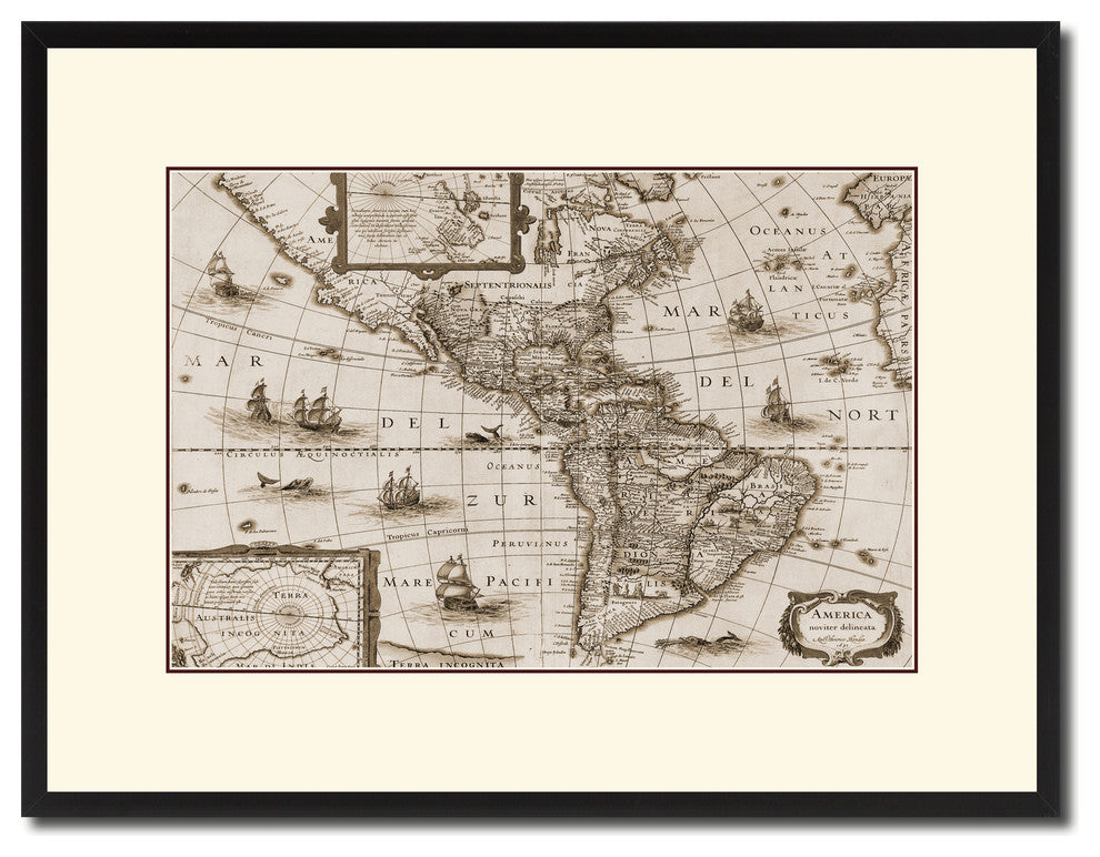 America Vintage Sepia Map Canvas Print, 16"x21"