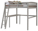 Concord Full Size High Loft Bed, Gray, With Desk