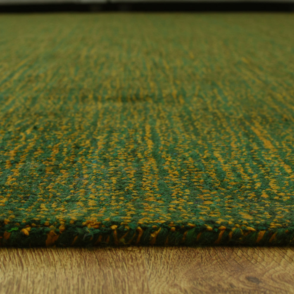 Hand Knotted Loom Silk Mix Area Rug Solid Green Gold