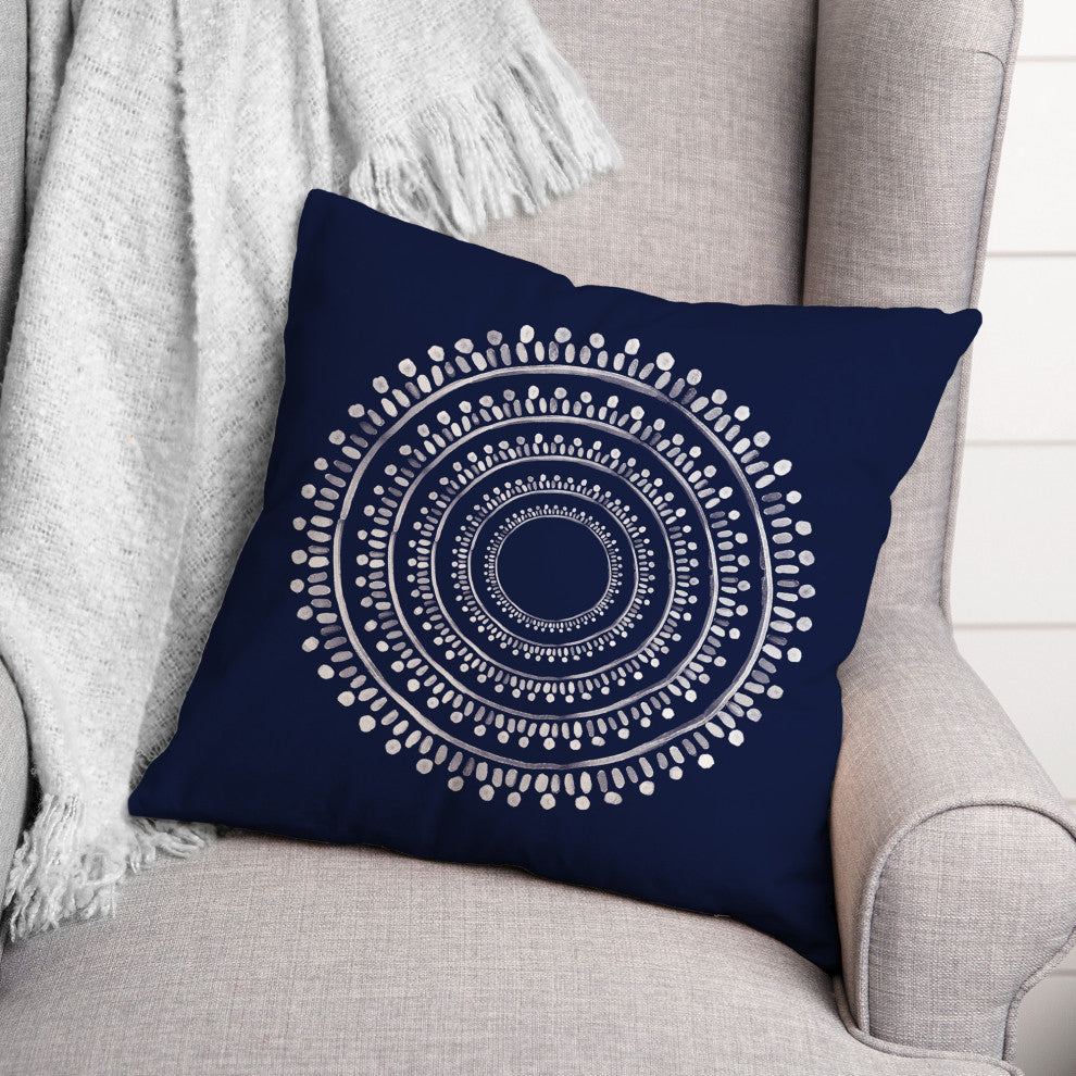 Centered Navy Boho Circle 18x18 Indoor/Outdoor Pillow