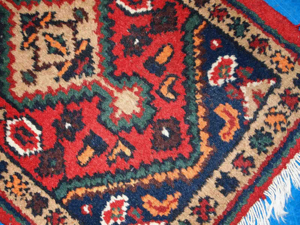 Handmade vintage Persian Hamadan rug 1.3' x 2' (41cm x 61cm) 1970s
