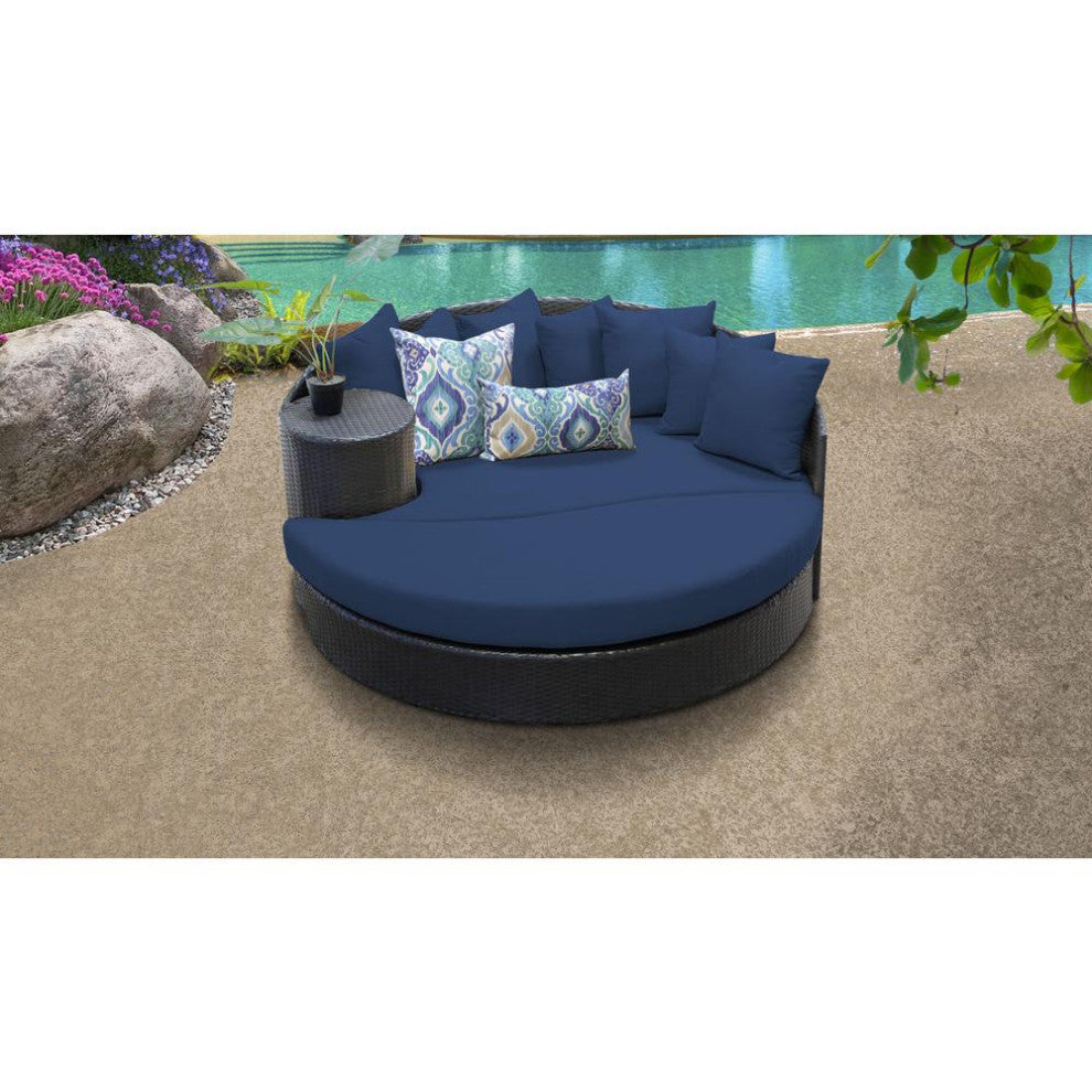 Belle Circular Sun Bed, Outdoor Wicker Patio Furniture Navy