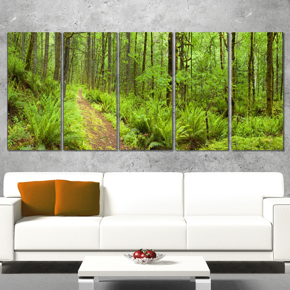 "Lush Forest Path Columbia River" Forest Wall Art Print, 5 Panels, 60"x28"