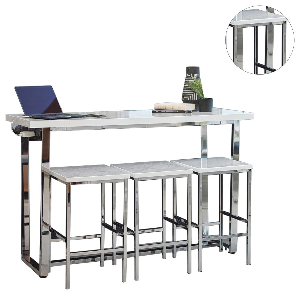 4 Piece Rectangle Counter Height Set, White