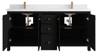 Chicago 72" Double Sink Bathroom Vanity, Black 2" White Quartz