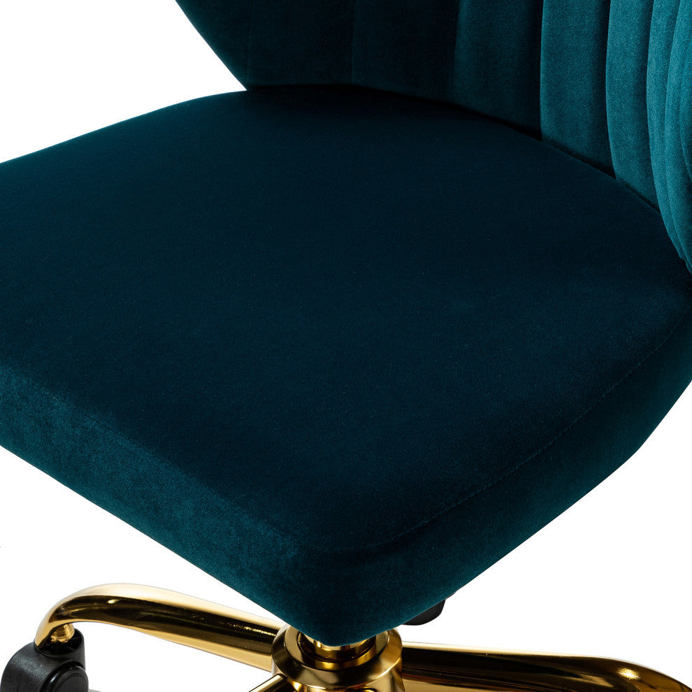 Swivel Task Chair With Tufted Back, Teal