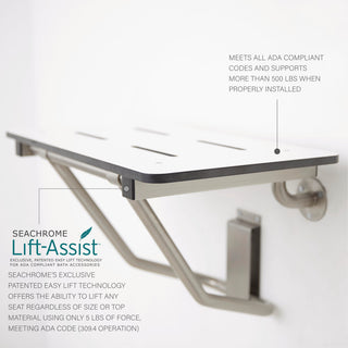 30" x 15" White Folding Wall Mount Shower Seat Bench, ADA Compliant