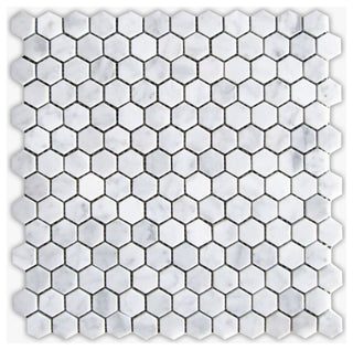 White Carrara Polished 1" Hexagon Marble Mosaic