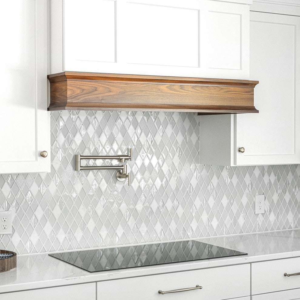 Elegant Glass and Marble Rhomboid Design Mosaic Backsplash Tile, Sample