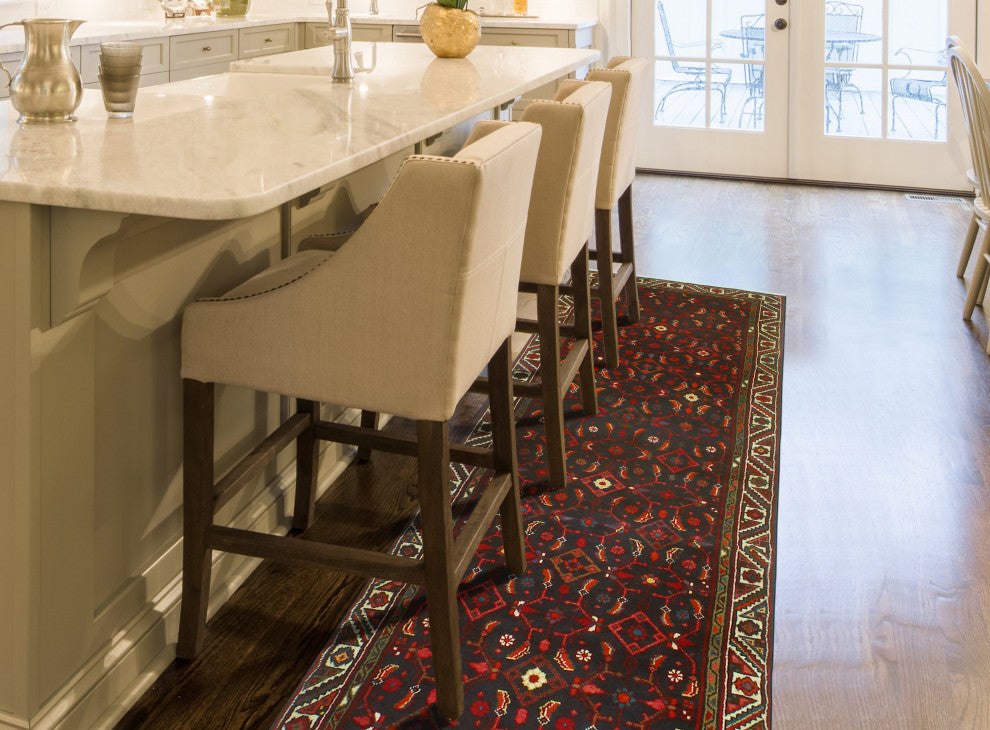 Fine Vintage Distressed Douglas Charcoal/Ivory Runner, 3'2 x 9'7