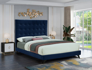 Elly Velvet Upholstered Bed, Navy, Full