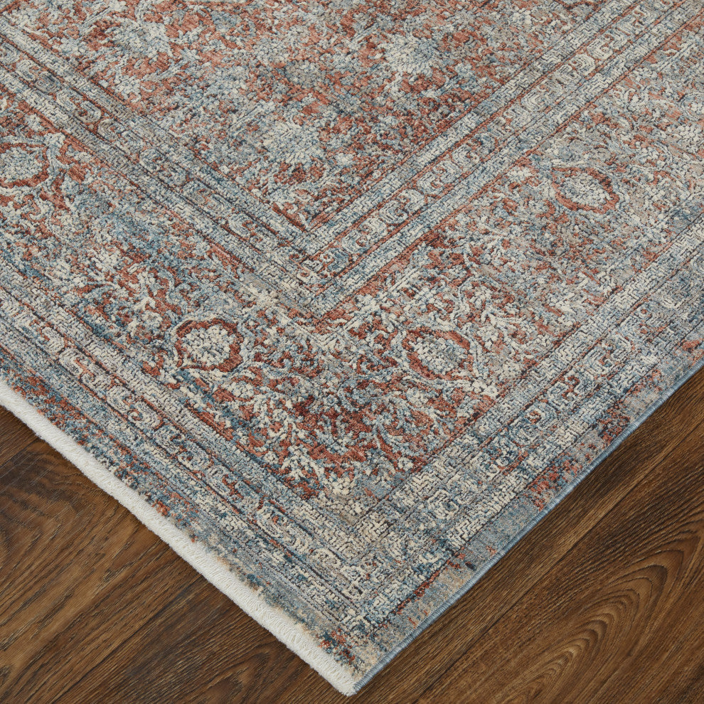 Gilford Transitional Medallion, Blue/Red/Gray, 12'x15' Area Rug