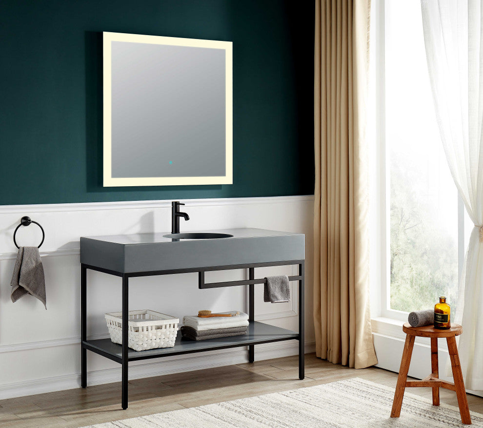 ANZZI Siena 48" Console Sink, Matte Black With Matte Grey Counter Top