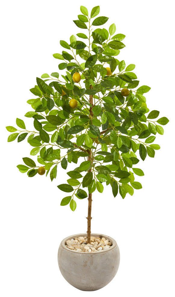54" Lemon Artificial Tree, Sand Colored Planter