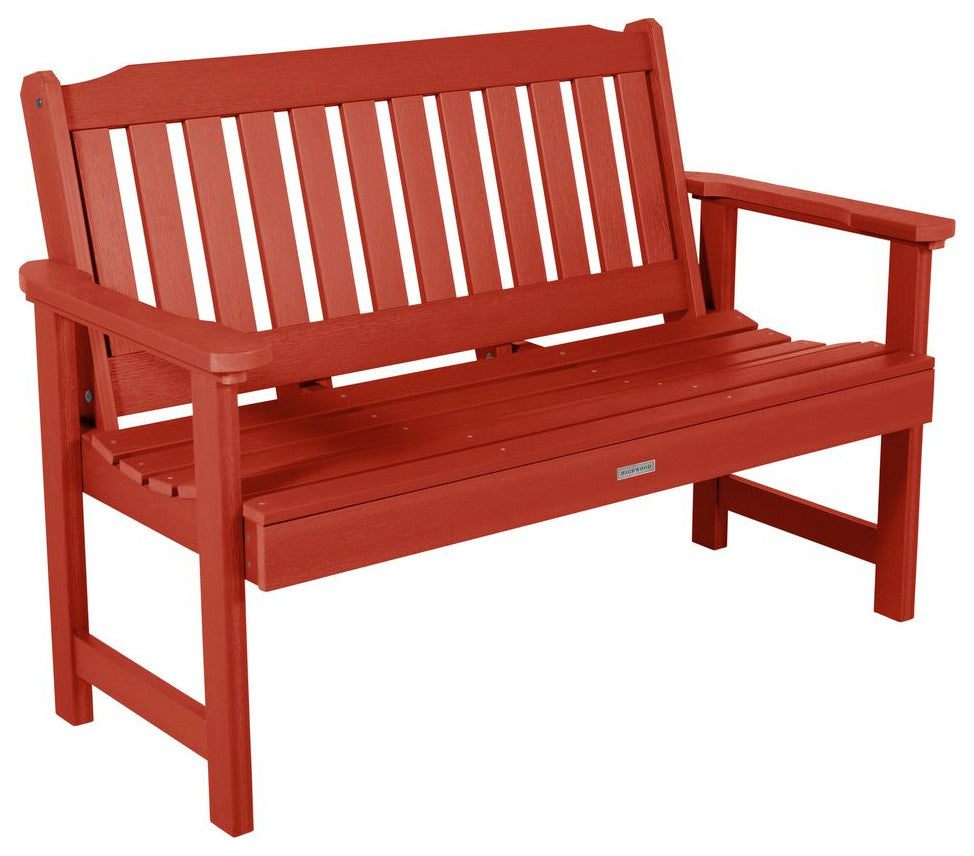 4' Lehigh Bench, Chairs, Conversation Table, 4-Piece Set, Rustic Red