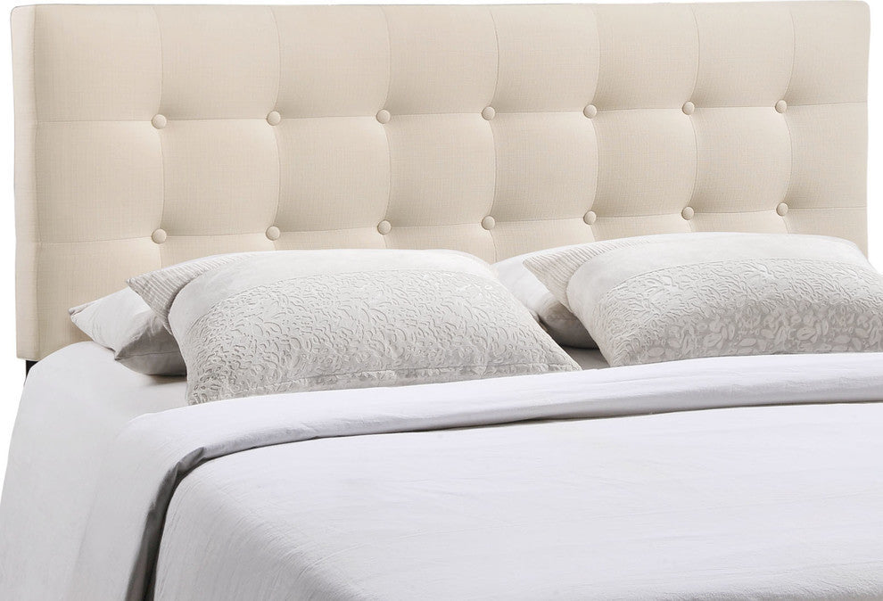 Modern Contemporary Queen Size Fabric Headboard, Ivory Fabric