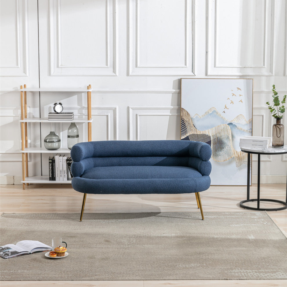 53" Round Arm Settee with Metal Legs, Navy Blue, 53"