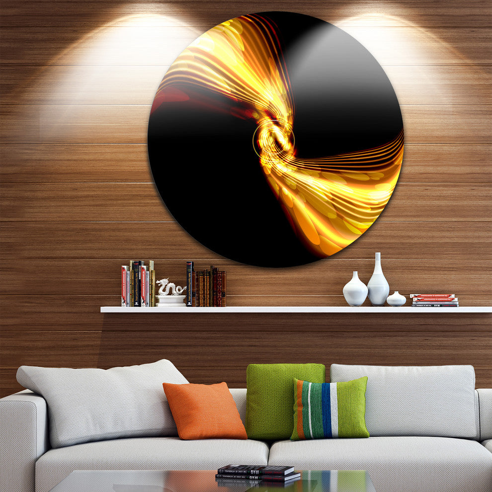 Glowing Golden Lines And Circles, Abstract Digital Round Wall Art, 36"