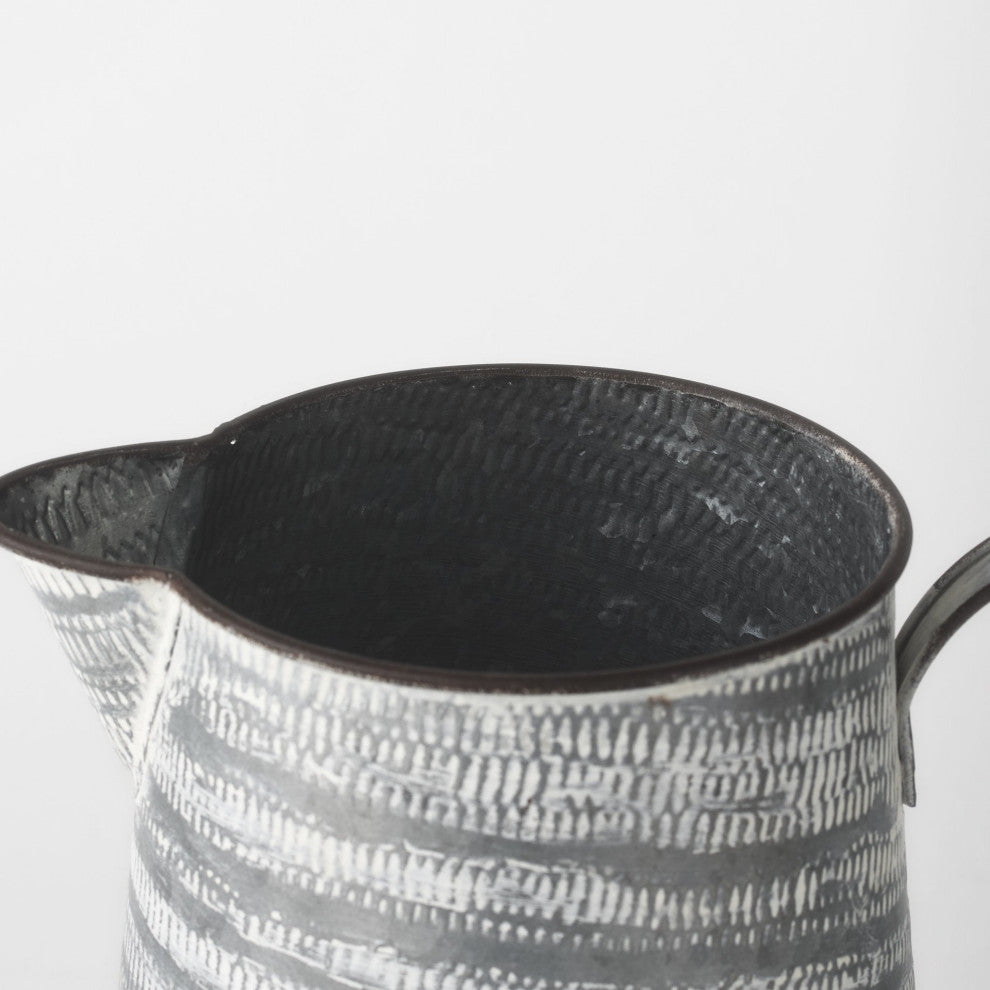Gray and White Patterned Metal Jug