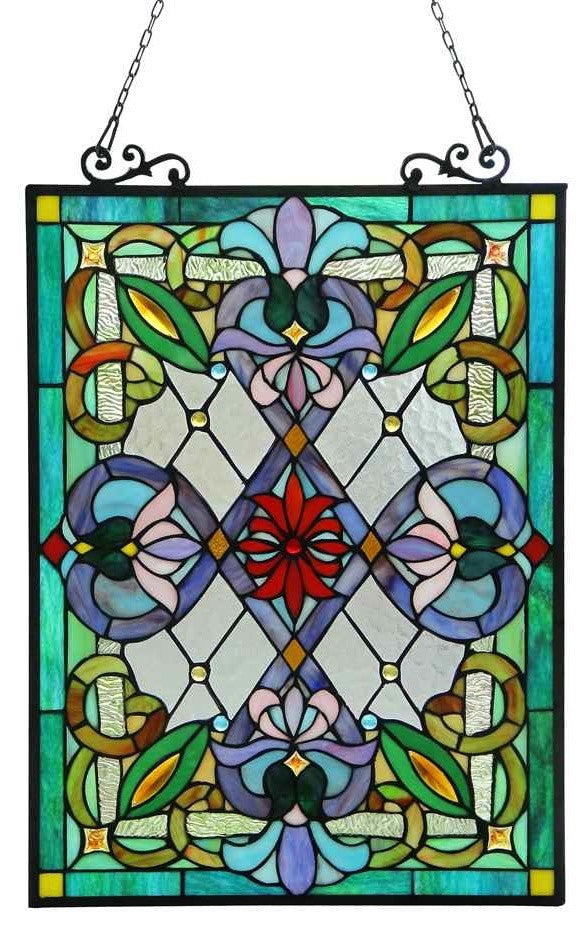 IZZY Tiffany-glass Victorian Window Panel 18x25.5