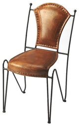 Beaumont Lane Modern Leather/Iron Accent Chair in Medium Brown
