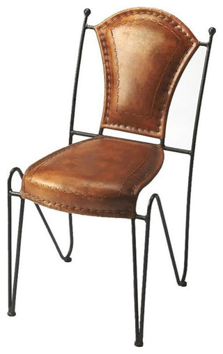 Beaumont Lane Modern Leather/Iron Accent Chair in Medium Brown