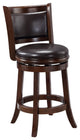 Pal 24 Inch Swivel Counter Stool, Solid Wood, Faux Leather, Espresso Brown