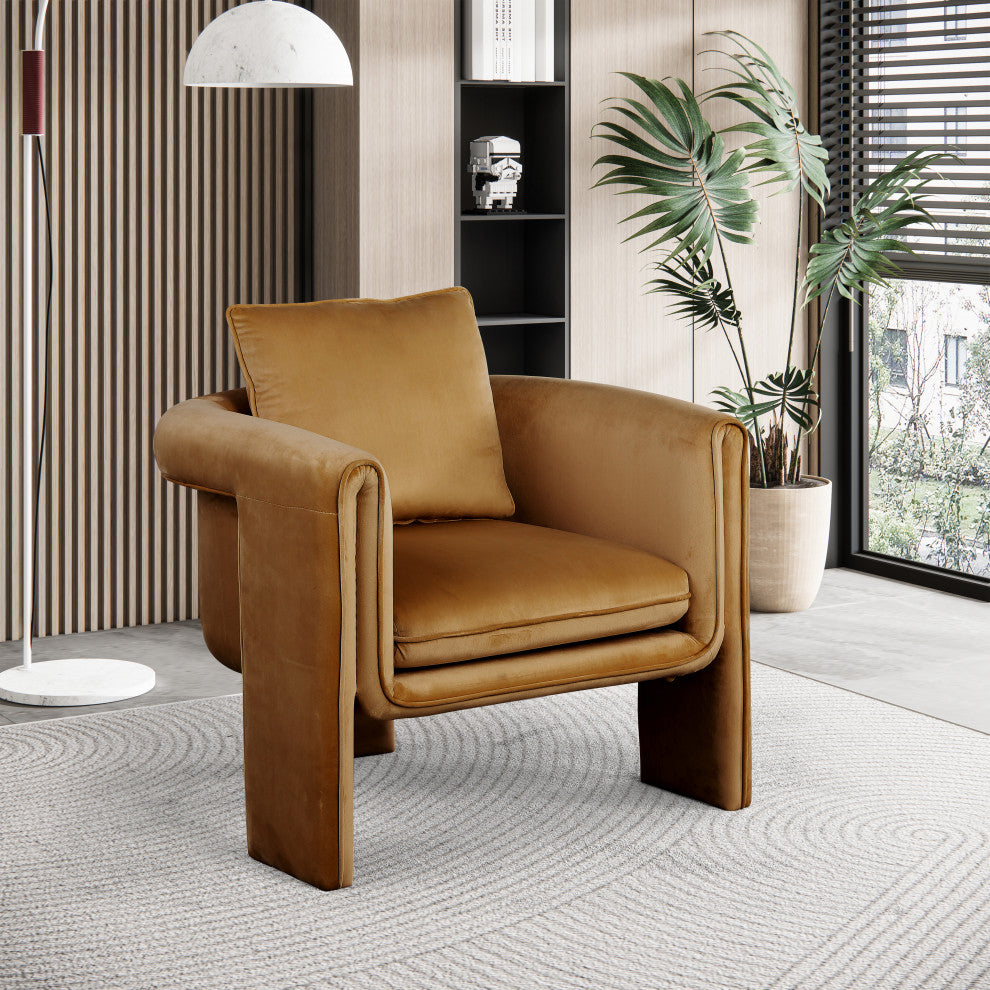 Sloan Velvet Accent Chair, Saddle