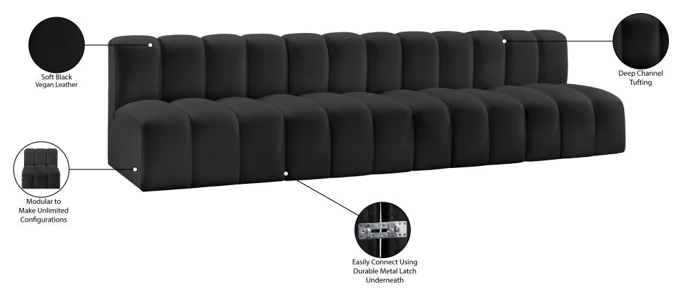 Arc Vegan Leather Upholstered 4-Pc. Modular Sofa, Black