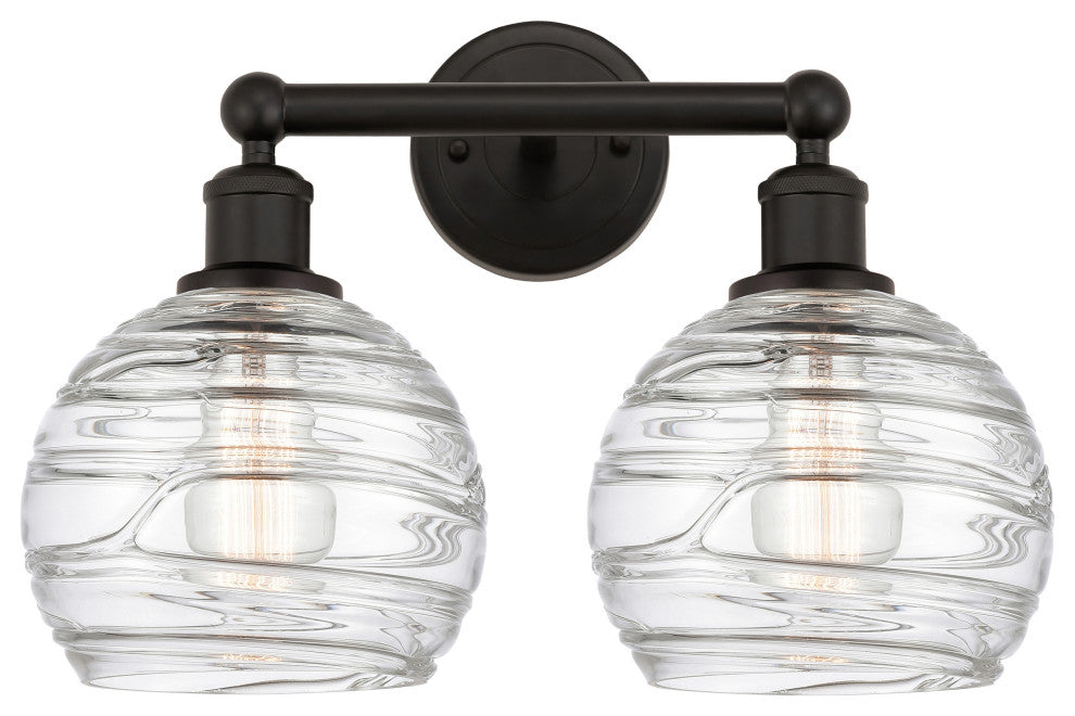 Athens Deco Swirl 2 Light Bathroom Vanity Light, Oil Rubbed Bronze, Clear Deco