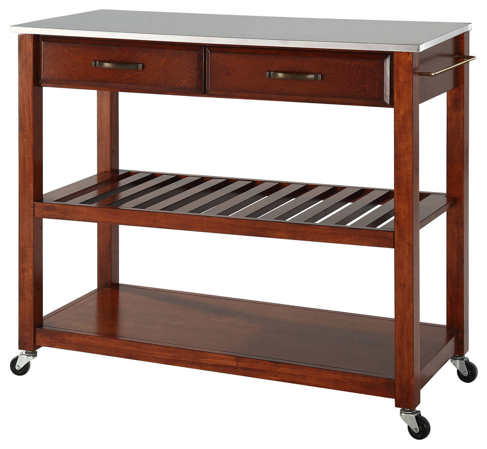 Crosley 2 Drawer Stainless Steel Top Kitchen Cart in Cherry