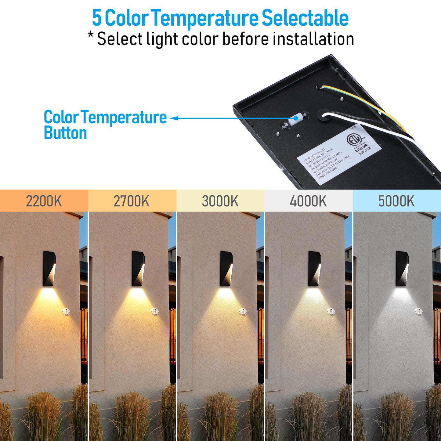 2-Pack 5CCT LED Wall Sconces, Dimmable, 12w