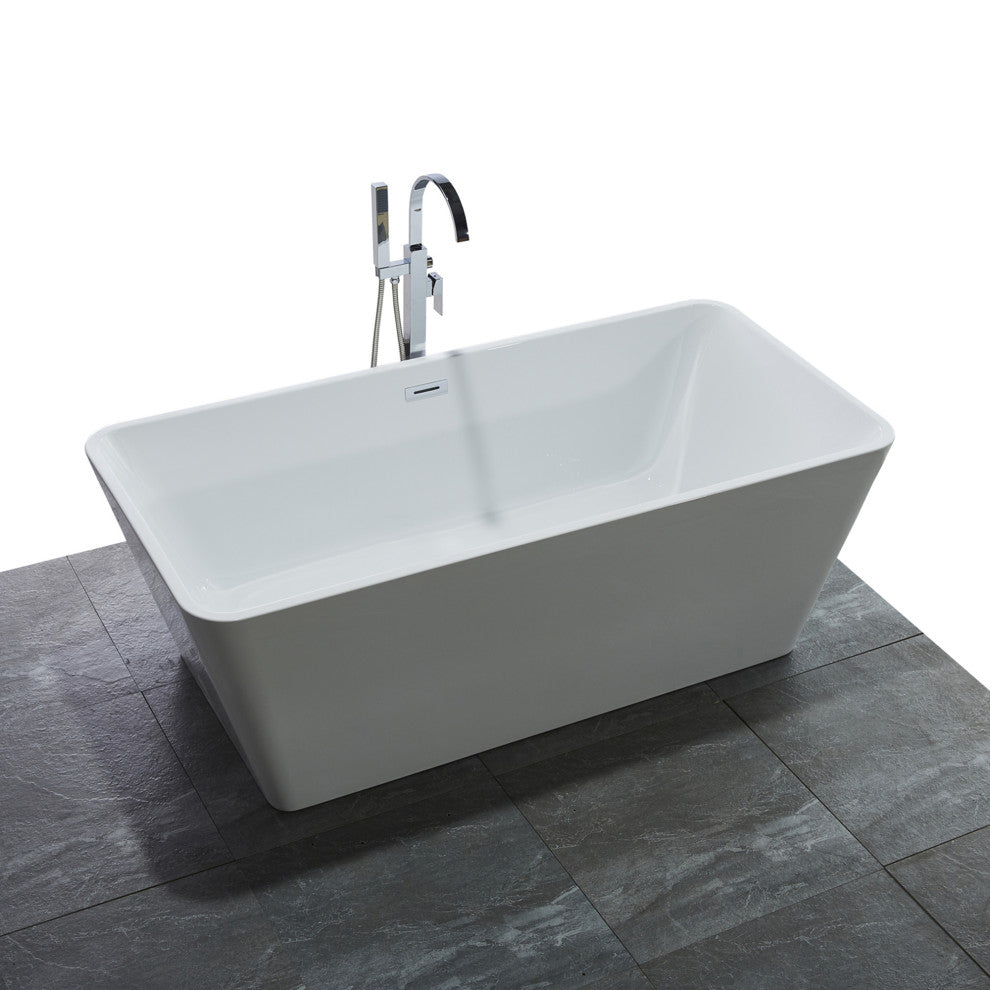 67" Acrylic Roll-Top Flatbottom Non-Whirlpool Bathtub, White