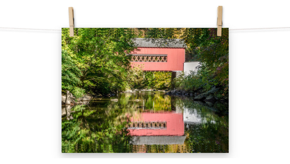 The Reflection of Wooddale Covered Bridge Unframed Wall Art Print, 12" X 16"