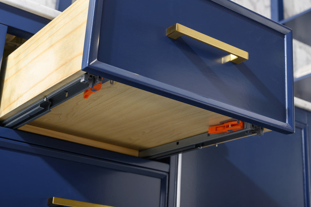 60" Double Sink Vanity Cabinet, Carrara White Top, Blue