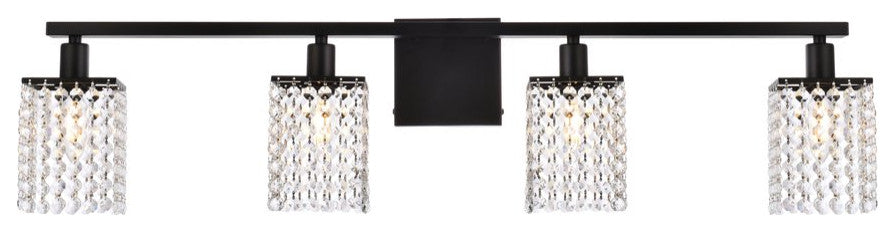 Phillip 4-Light Bath Sconce, Black With Clear Crystals
