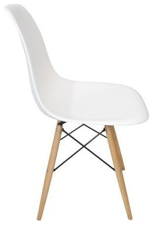 White DSW Midcentury Dining Shell Chairs, Beech Wood Eiffel Legs, Single Cha
