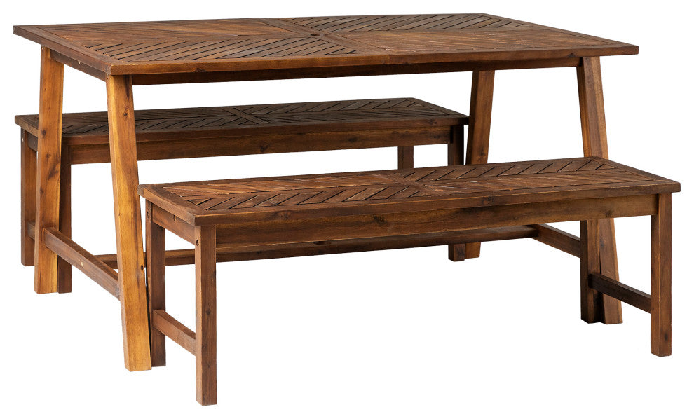 Solid Acacia Wood 3-Piece Chevron Picnic Dining Set - Dark Brown