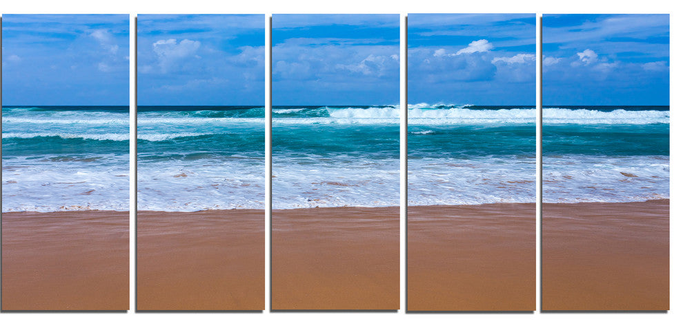"Fascinating Atlantic Beach in Portugal" Seashore Wall Art, 5 Panels, 60"x28"
