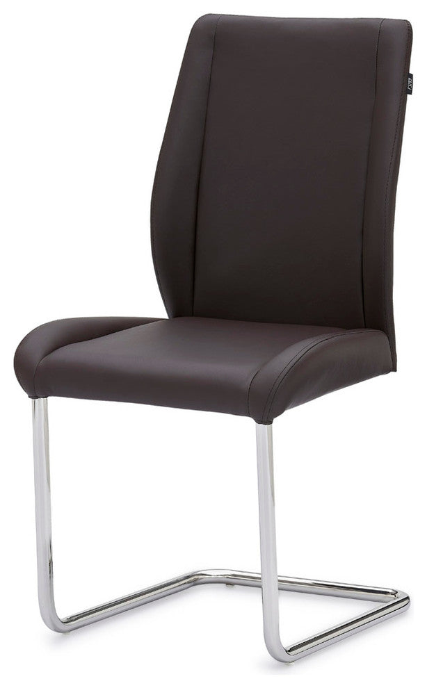 Dakota Dark Brown Leatherette Dining Chair with Polished Stainless Steel Legs