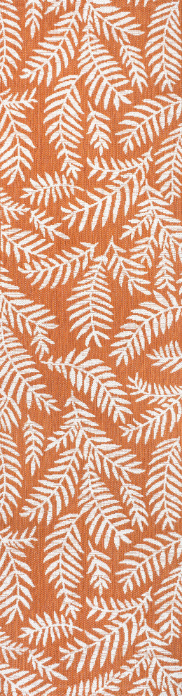 Nevis Palm Frond Indoor/Outdoor, Orange/Cream, 2x10