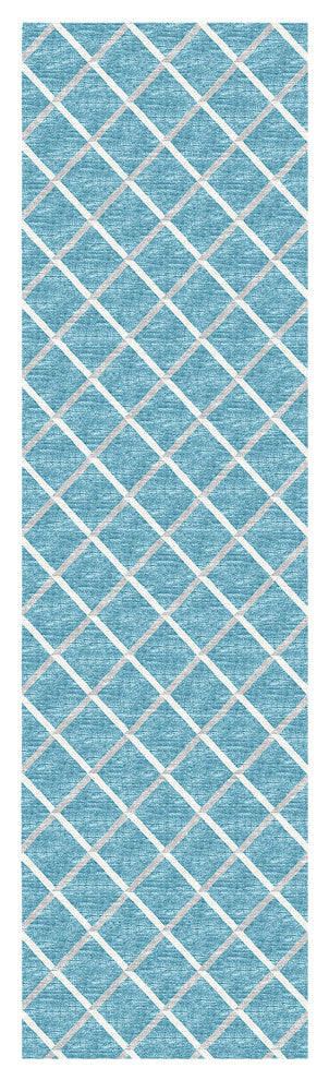 Indoor/Outdoor York YO1 Sky Blue Machine Washable 2'3" x 10' Rug