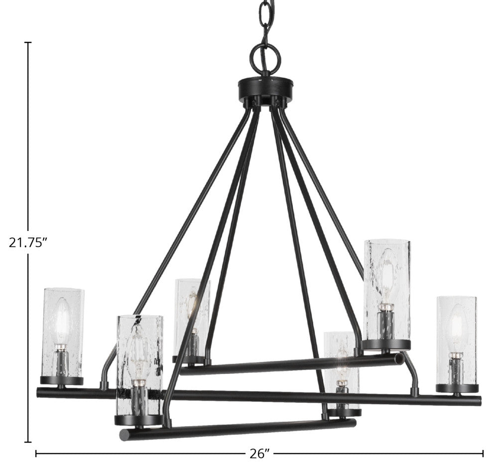 Trinity 6 Light Chandelier Shown, Matte Black Finish, 2.5" Clear Bubble Glass