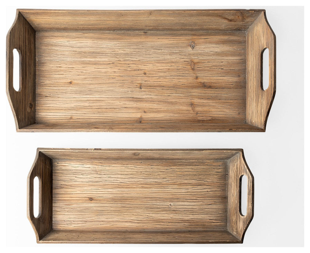 Tawny Brown Wood Trays, Set of 2