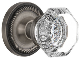 Rope Rosette Interior Mortise Waldorf Door Knob, Antique Pewter