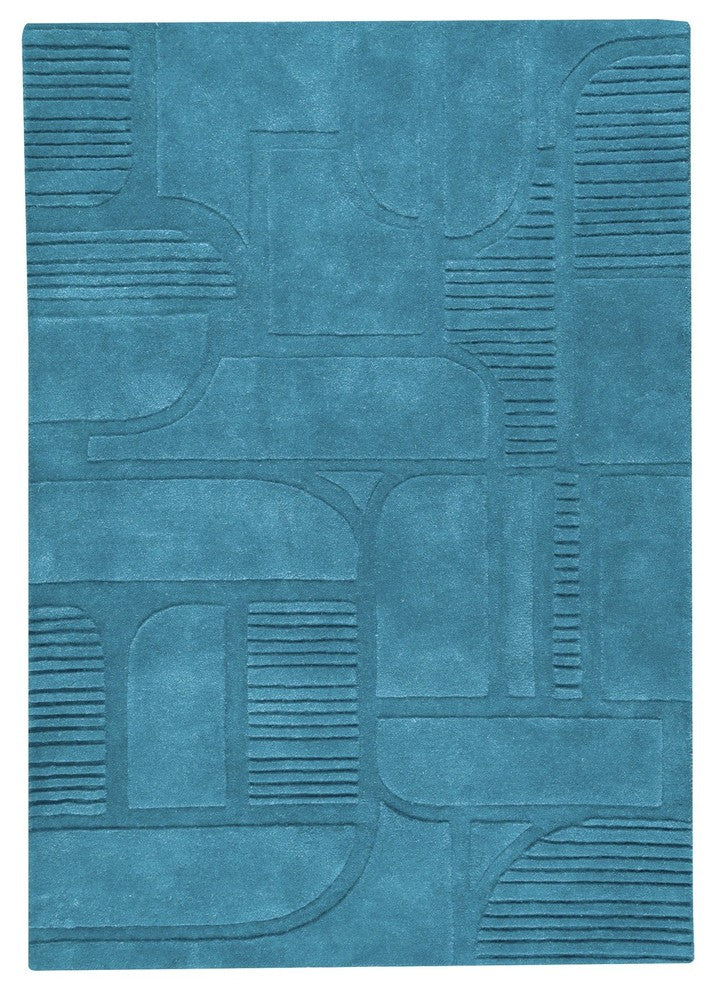 Hand Tufted Petrol Wool Area Rug, 6''6"x9''9"