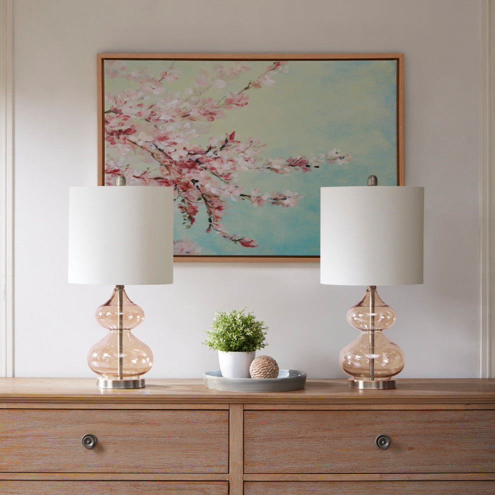 Ellipse Curved Glass Table Lamp Set of 2, Pink