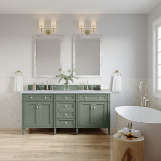 Brittany 72" Double Vanity, Smokey Celadon,  Carrara Marble Top