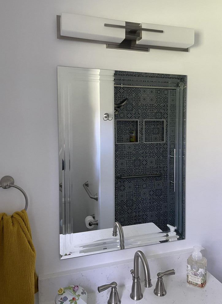 Frameless Tri-Bevel Wall Mirror, 22" X 28"