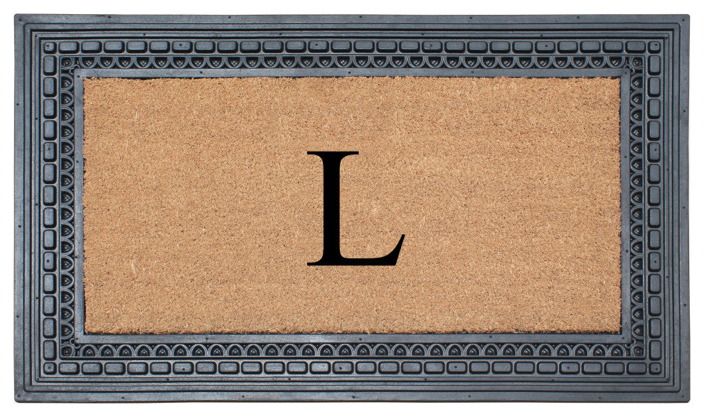 Rubber And Coir, Black/Beige  24"x39" Heavy Duty Outdoor Monogrammed Doormat, L